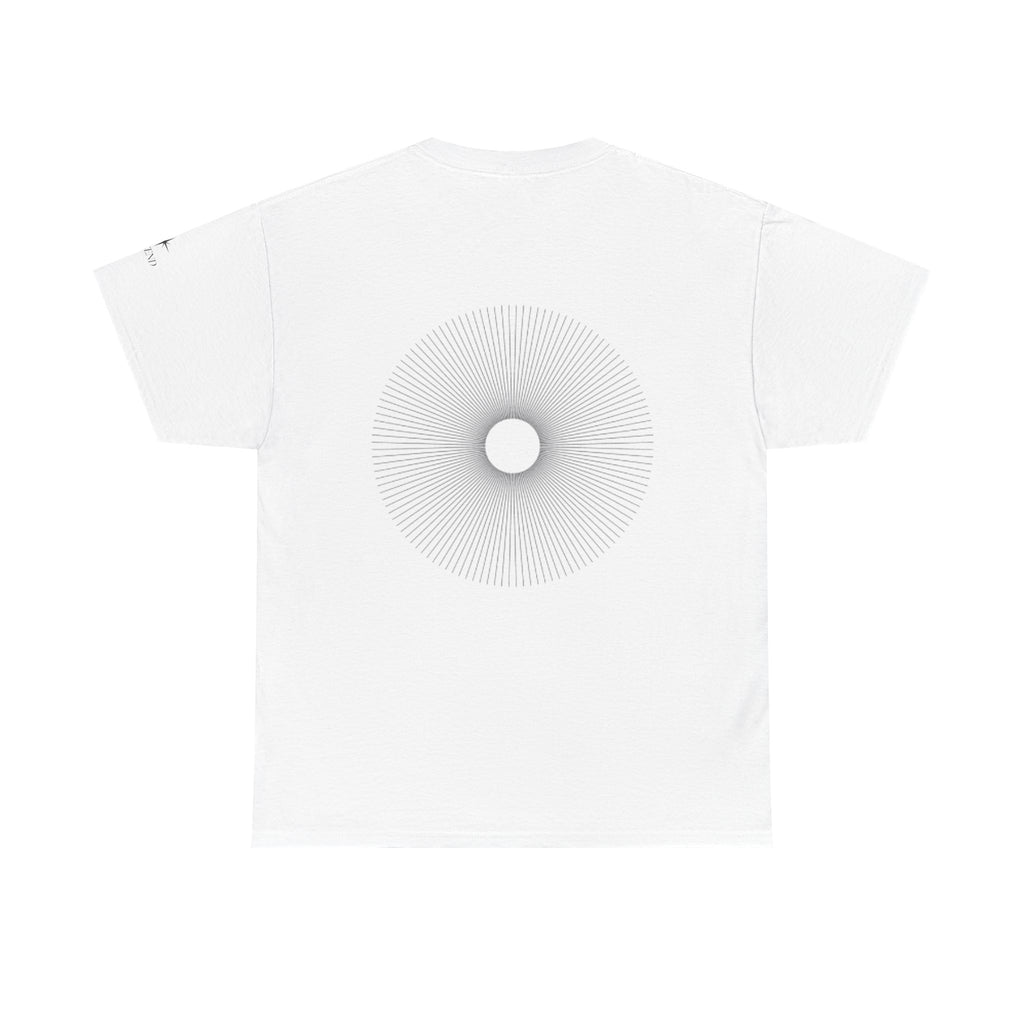 Minimalist Graphic T‑Shirt — "Quiet Minds, Loud Auras" Back Radiant Wave Design