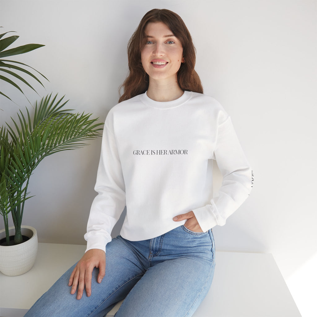 Crewneck Sweatshirt — "I Am We, I She, I Her Armour" Monochrome Portrait