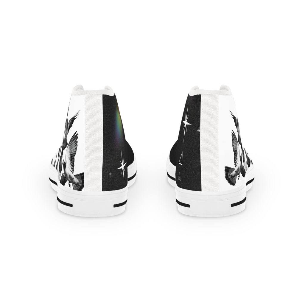 High Top Sneakers — Black & White Flying Crane Design