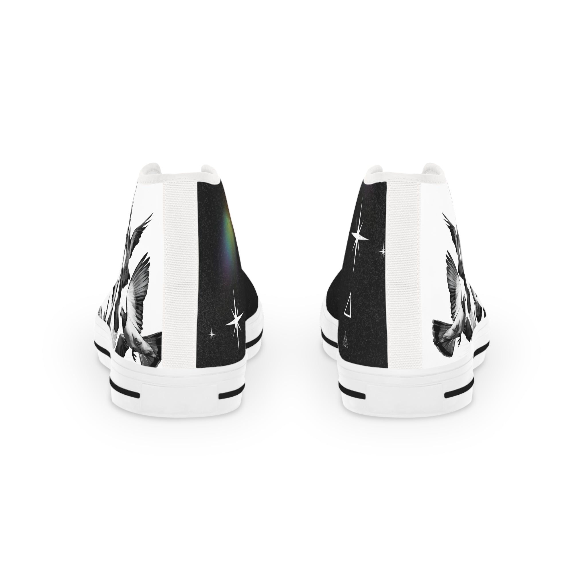 High Top Sneakers — Black & White Flying Crane Design