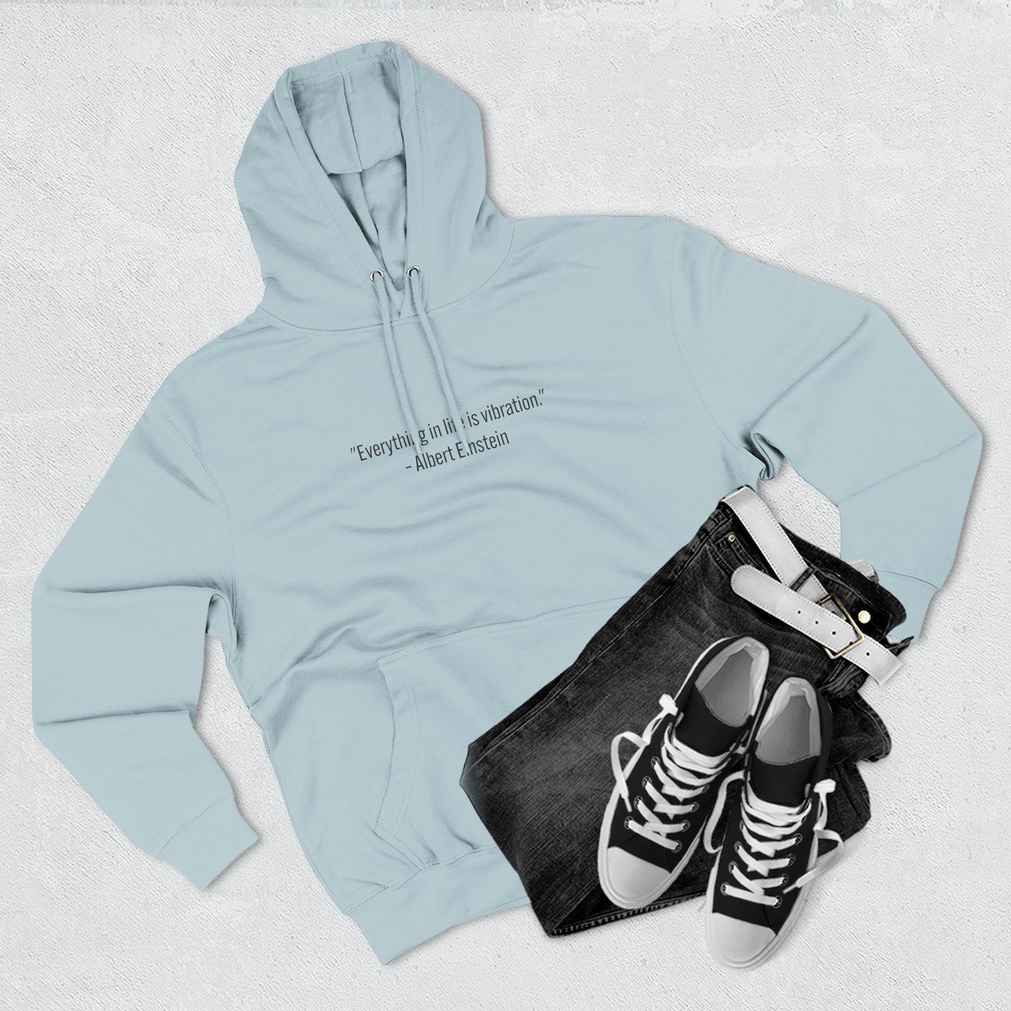 Copy of Hoodie • Minimal Einstein Quote ‘Everything in life is vibration’ – Casual Unisex Pullover