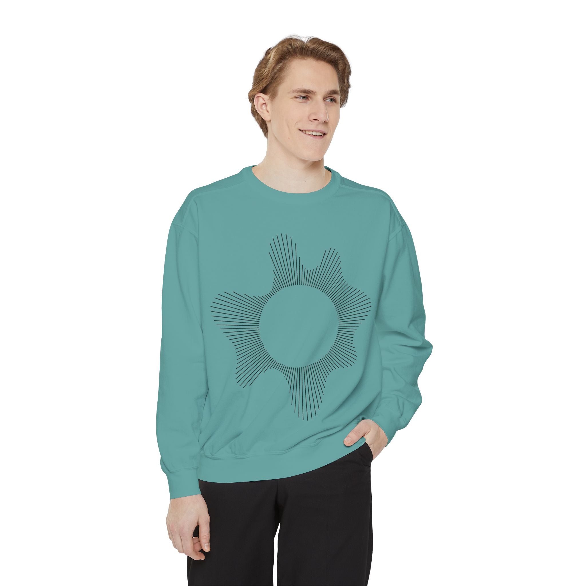 Sunburst Line Art Sweatshirt — Minimalist Graphic Crewneck