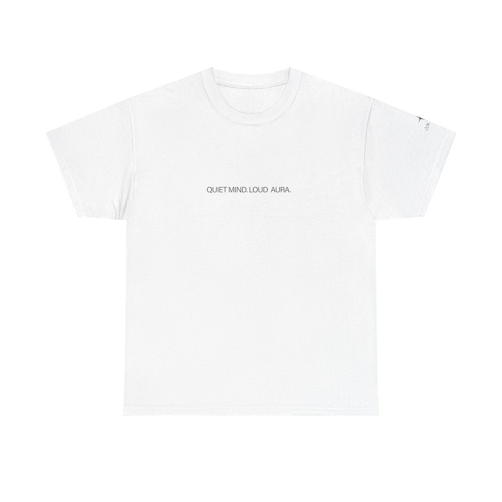 Minimalist Graphic T‑Shirt — "Quiet Minds, Loud Auras" Back Radiant Wave Design