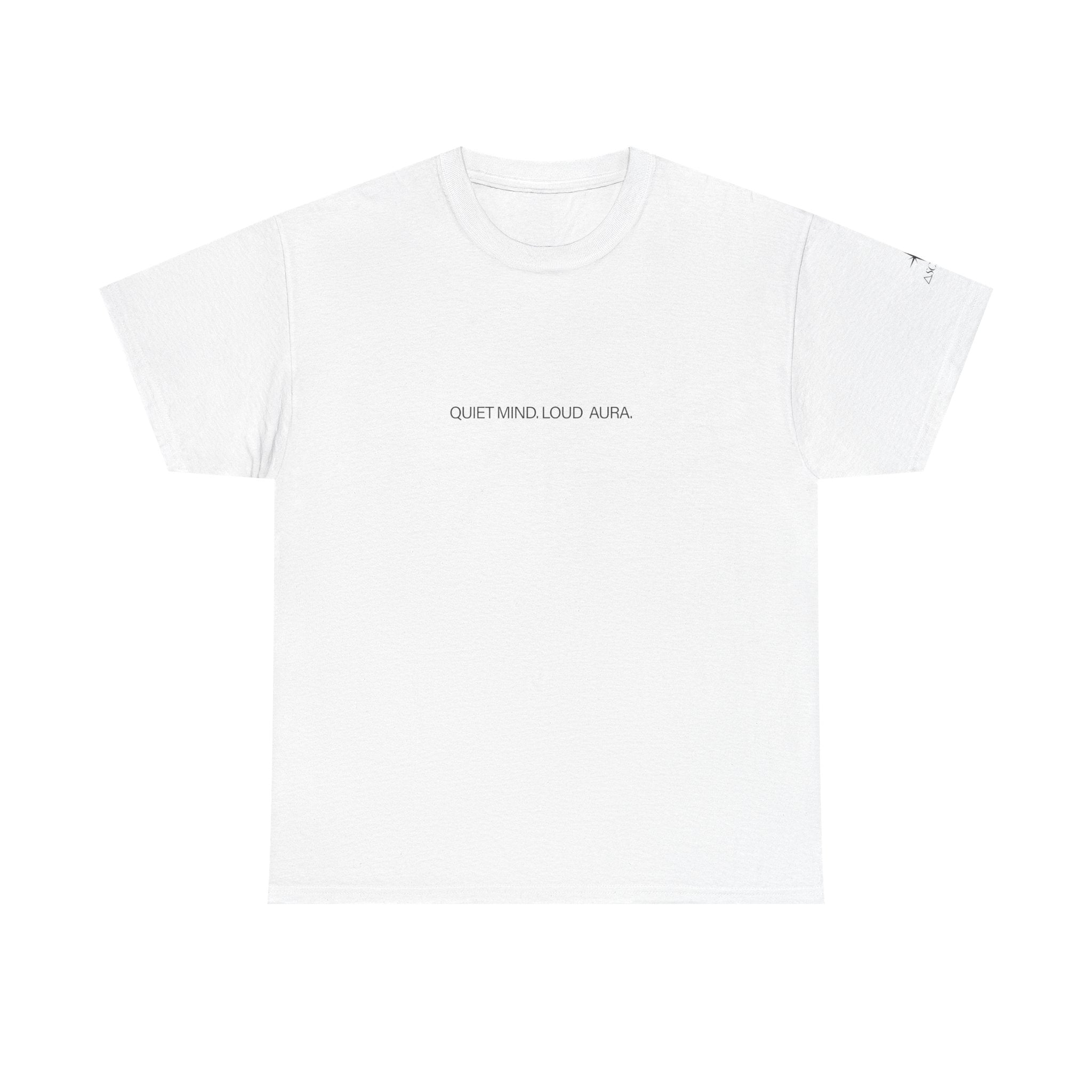 Minimalist Graphic T‑Shirt — "Quiet Minds, Loud Auras" Back Radiant Wave Design