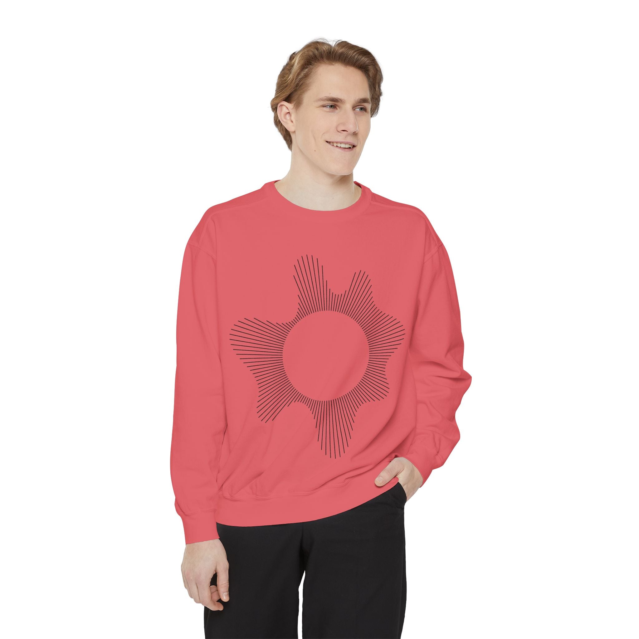 Sunburst Line Art Sweatshirt — Minimalist Graphic Crewneck