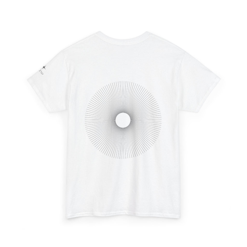 Minimalist Graphic T‑Shirt — "Quiet Minds, Loud Auras" Back Radiant Wave Design
