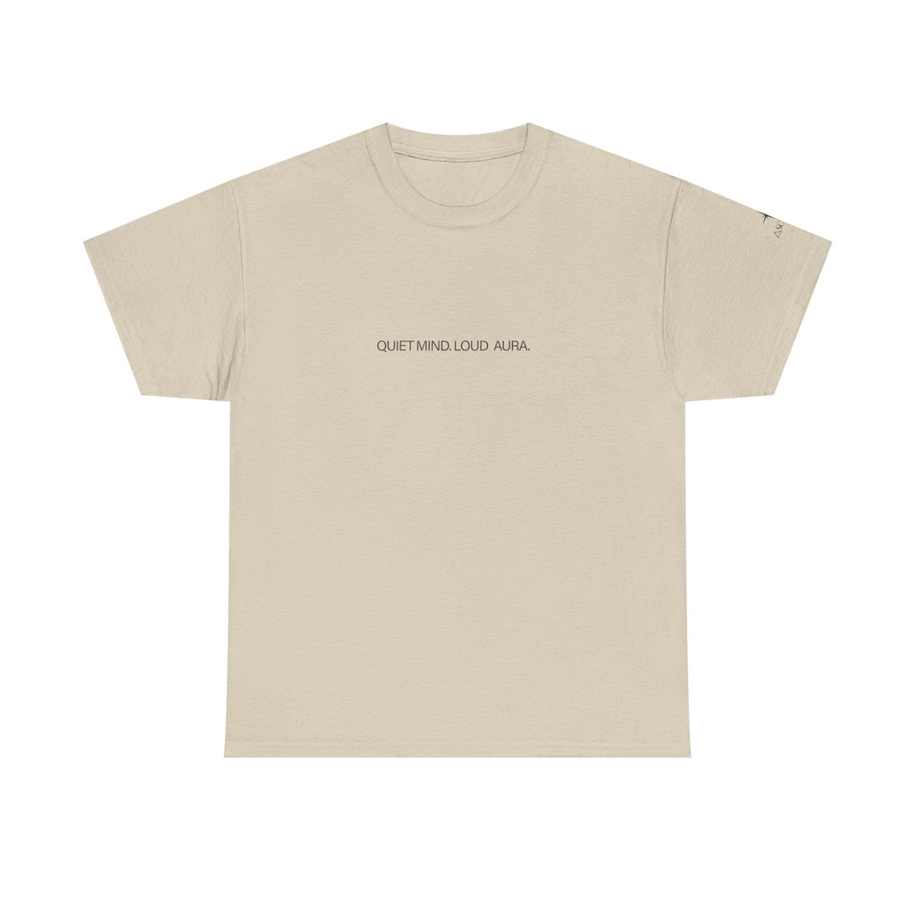 Minimalist Graphic T‑Shirt — "Quiet Minds, Loud Auras" Back Radiant Wave Design
