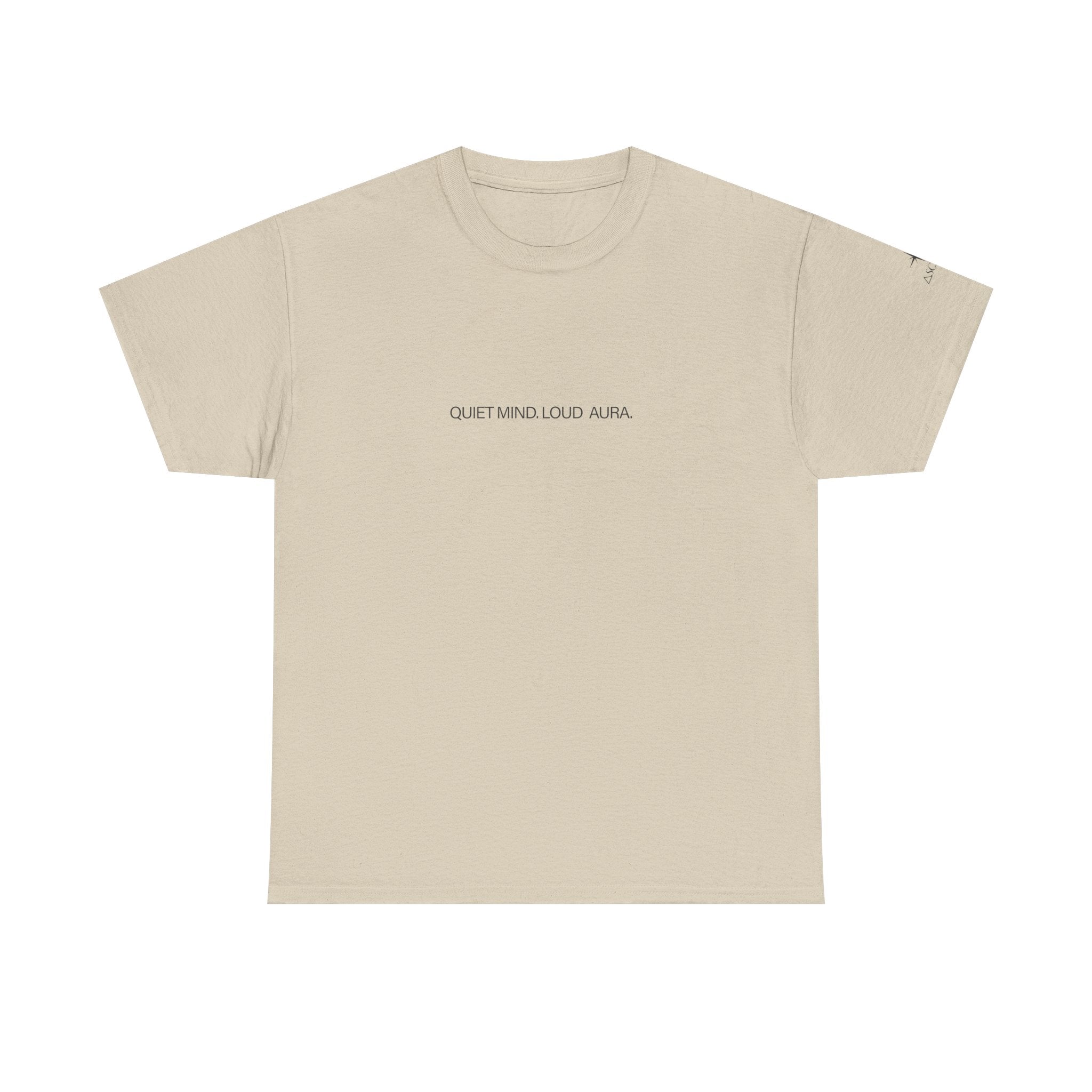 Minimalist Graphic T‑Shirt — "Quiet Minds, Loud Auras" Back Radiant Wave Design