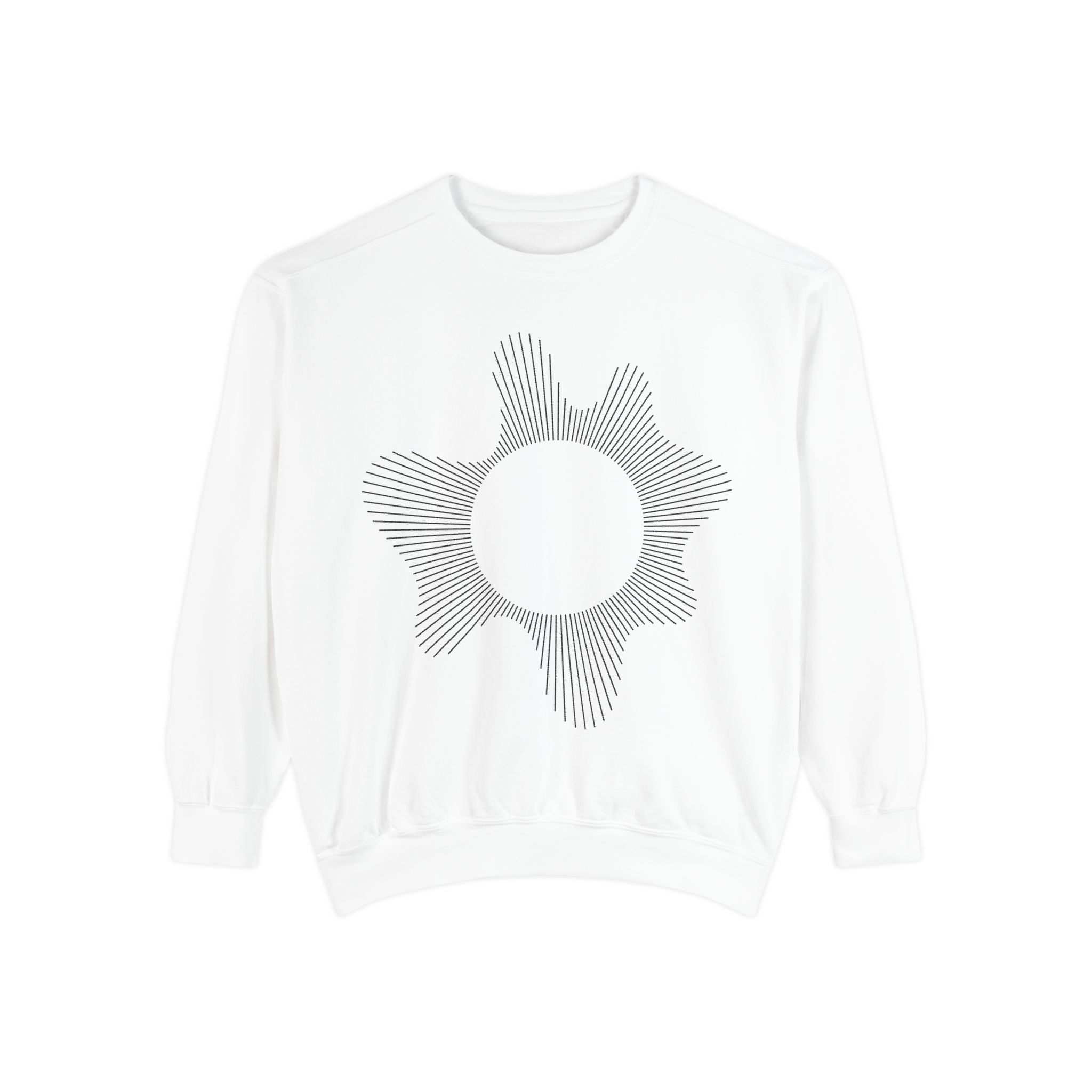 Sunburst Line Art Sweatshirt — Minimalist Graphic Crewneck