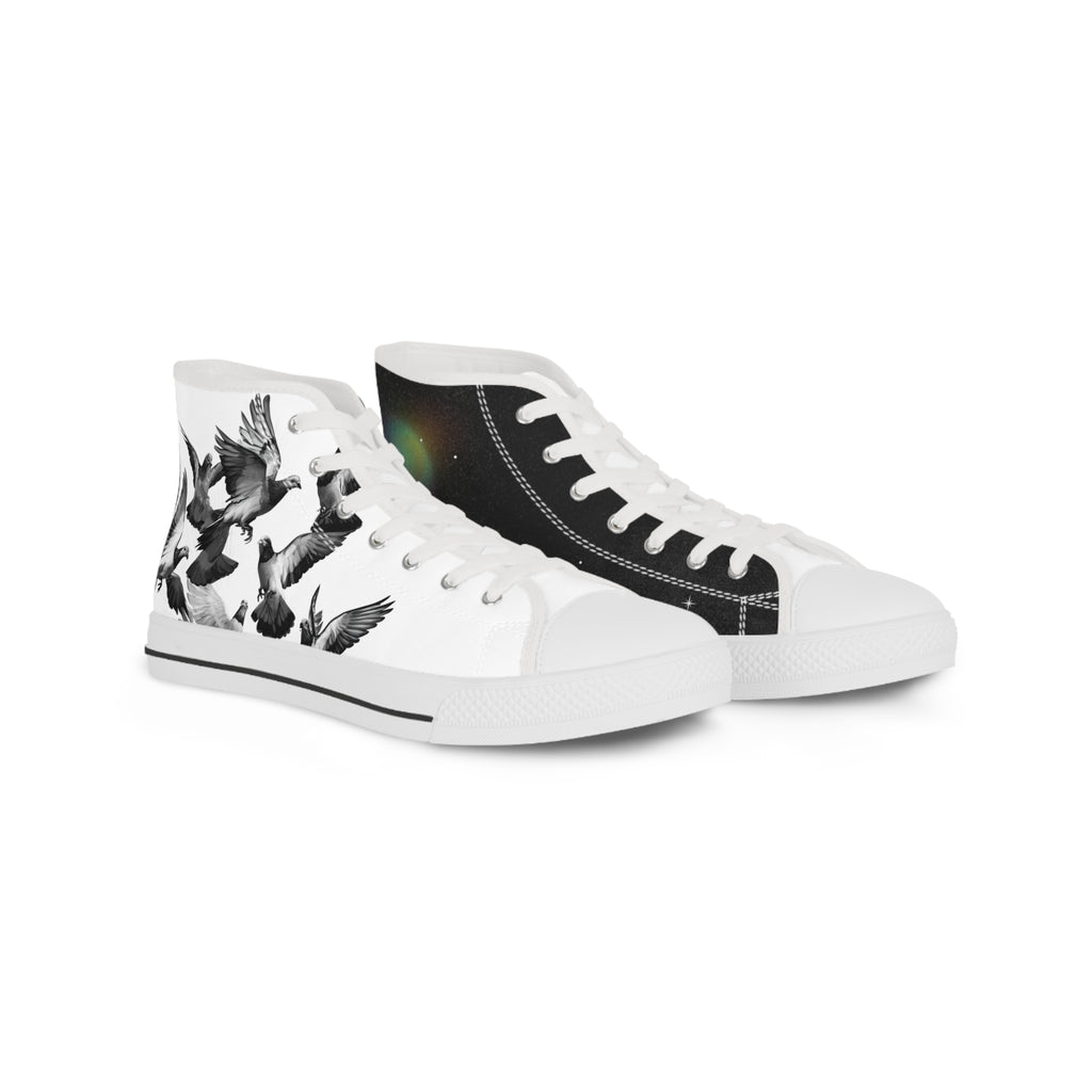 High Top Sneakers — Black & White Flying Crane Design