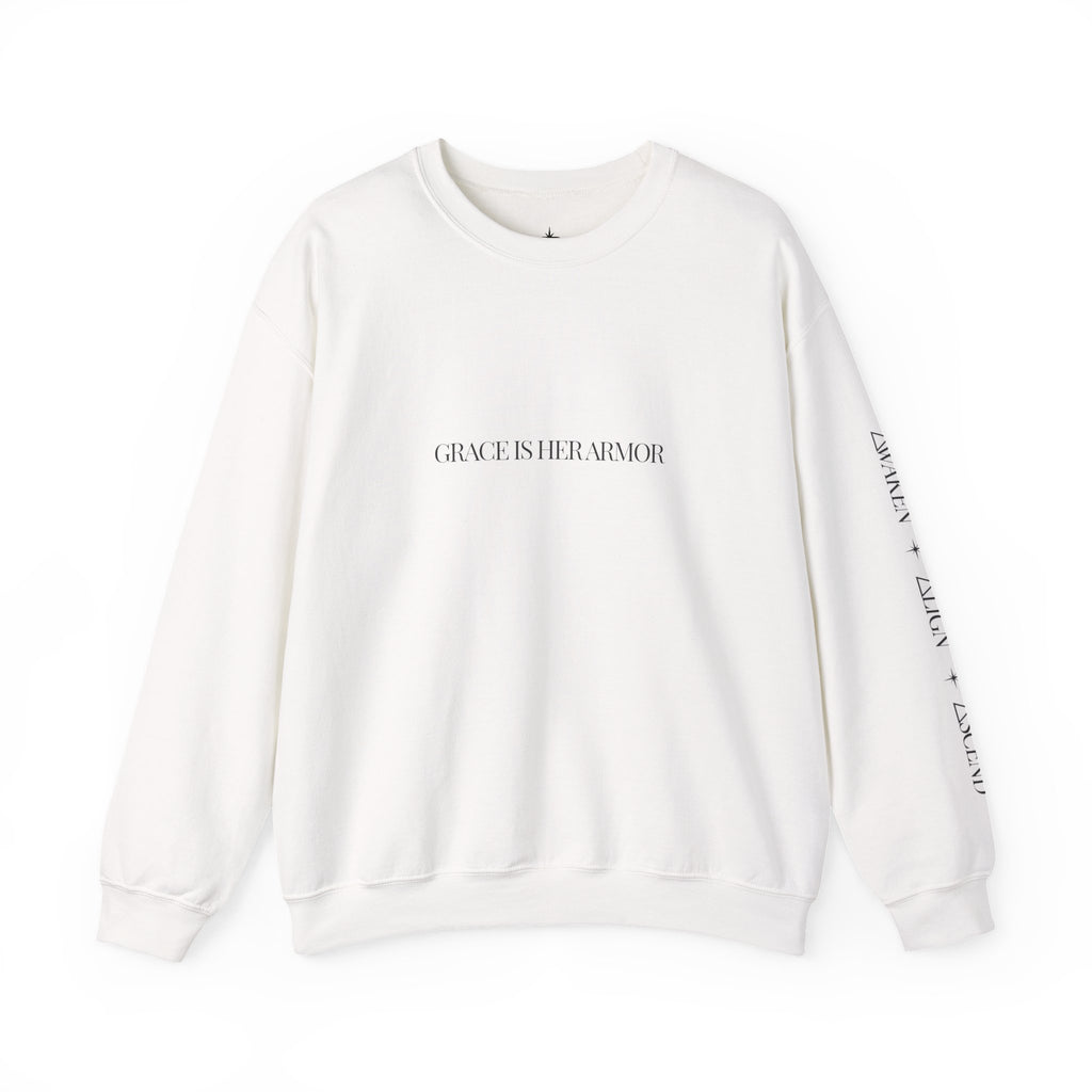 Crewneck Sweatshirt — "I Am We, I She, I Her Armour" Monochrome Portrait