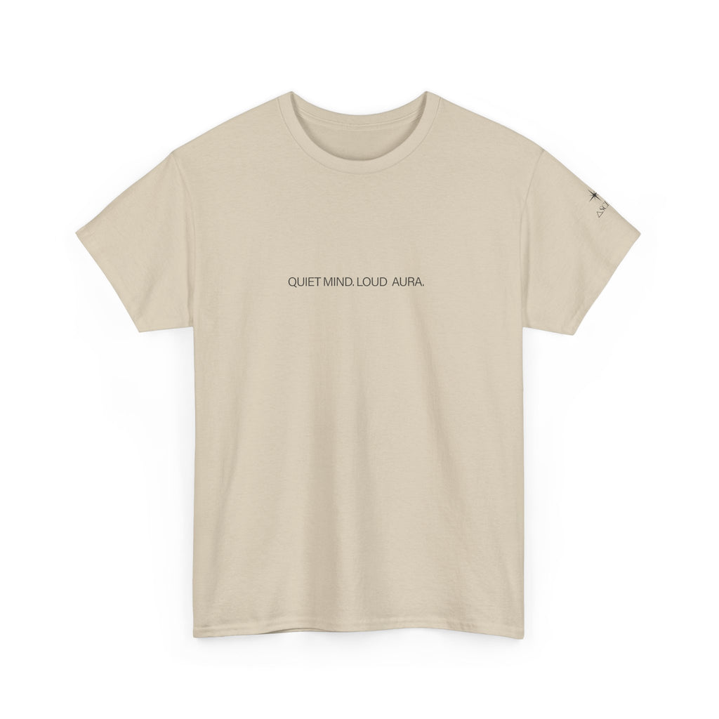 Minimalist Graphic T‑Shirt — "Quiet Minds, Loud Auras" Back Radiant Wave Design