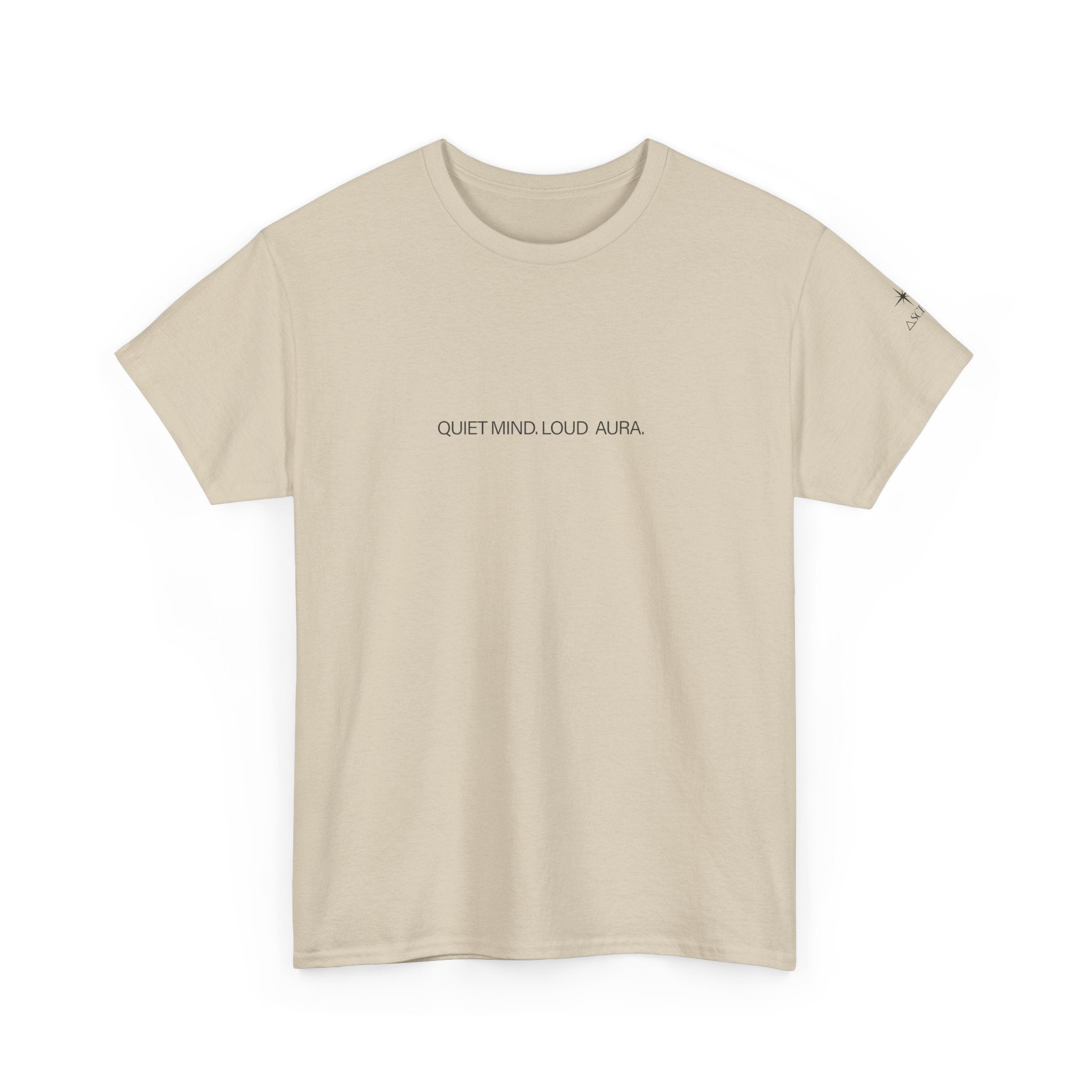 Minimalist Graphic T‑Shirt — "Quiet Minds, Loud Auras" Back Radiant Wave Design