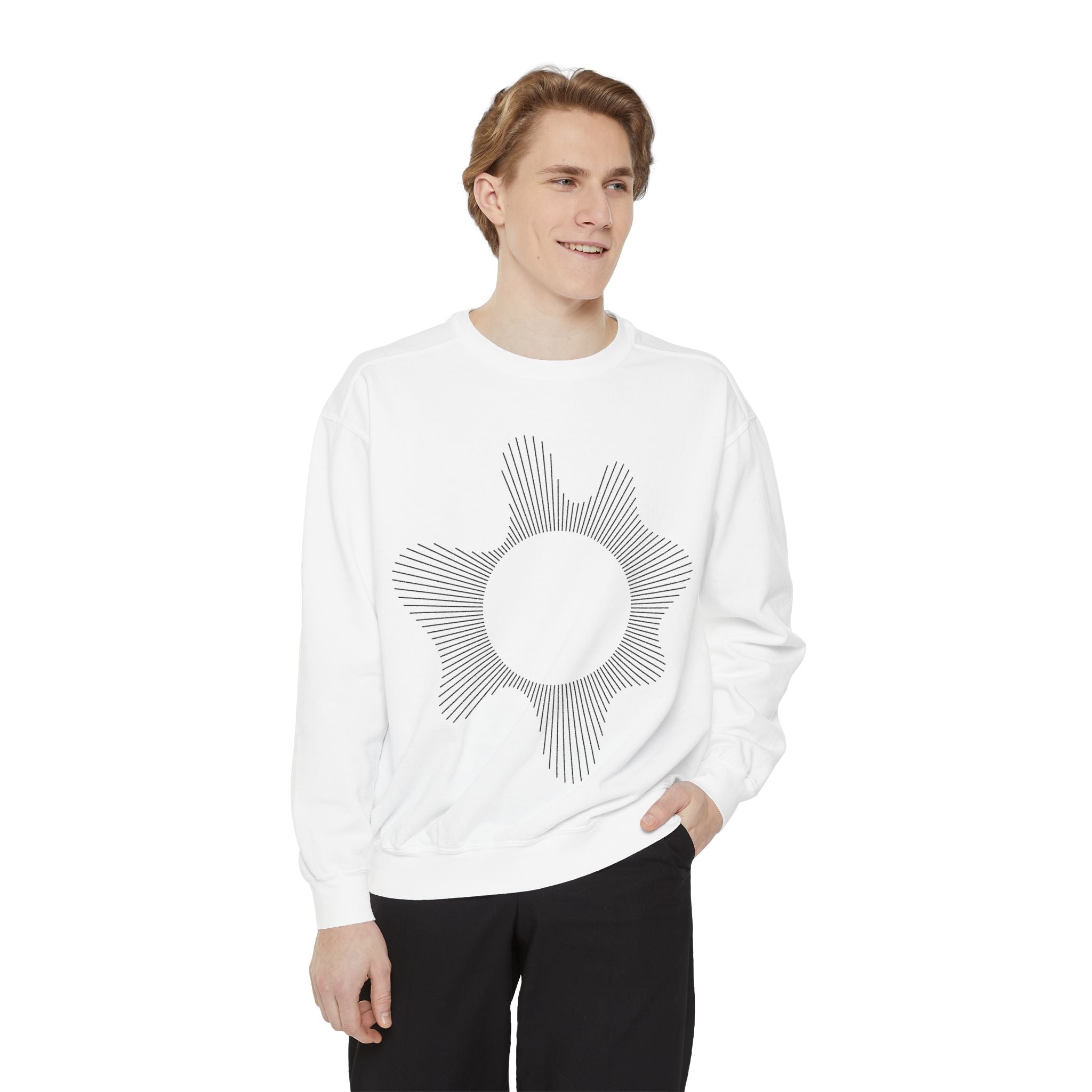 Sunburst Line Art Sweatshirt — Minimalist Graphic Crewneck