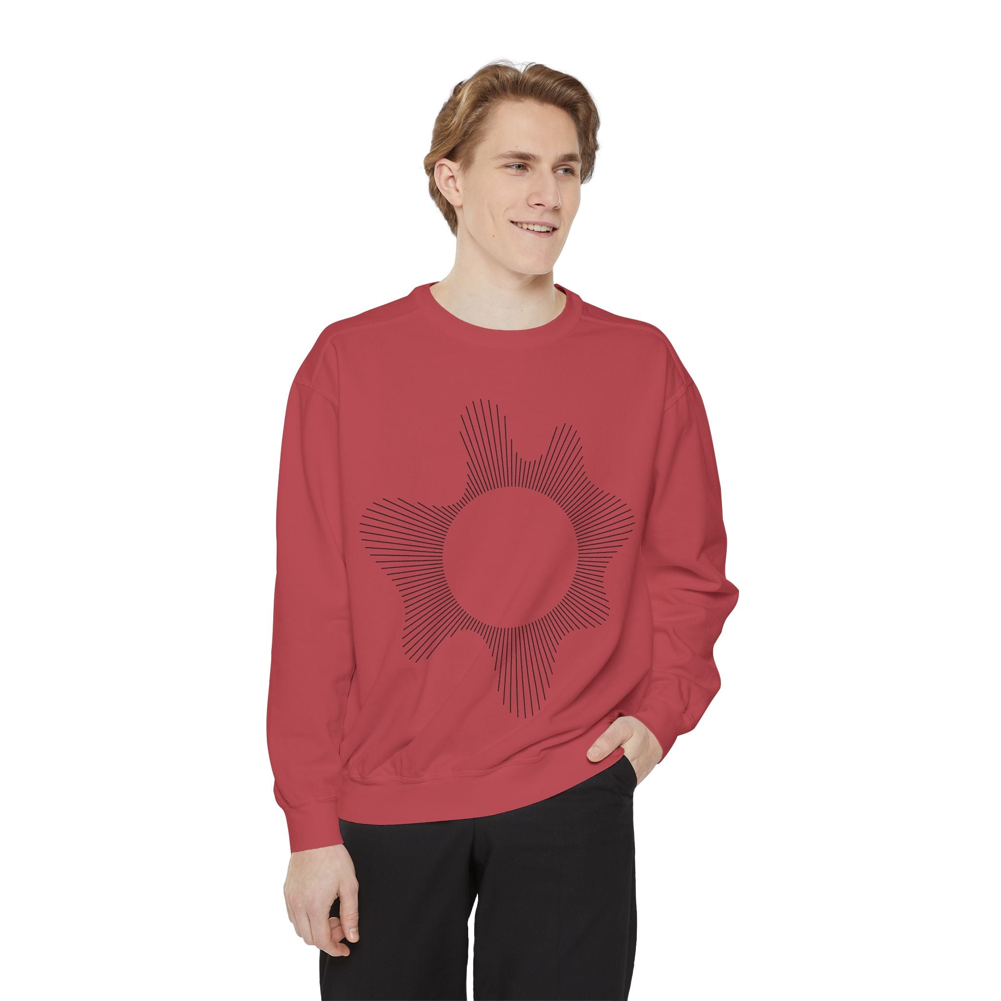 Sunburst Line Art Sweatshirt — Minimalist Graphic Crewneck