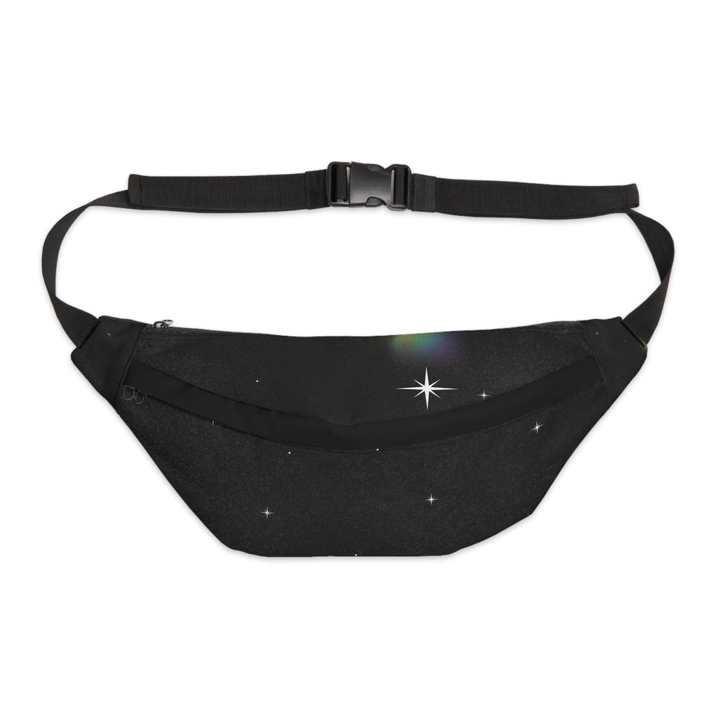 Celestial Stars Large Fanny Pack — Black Sparkle Waist Bag