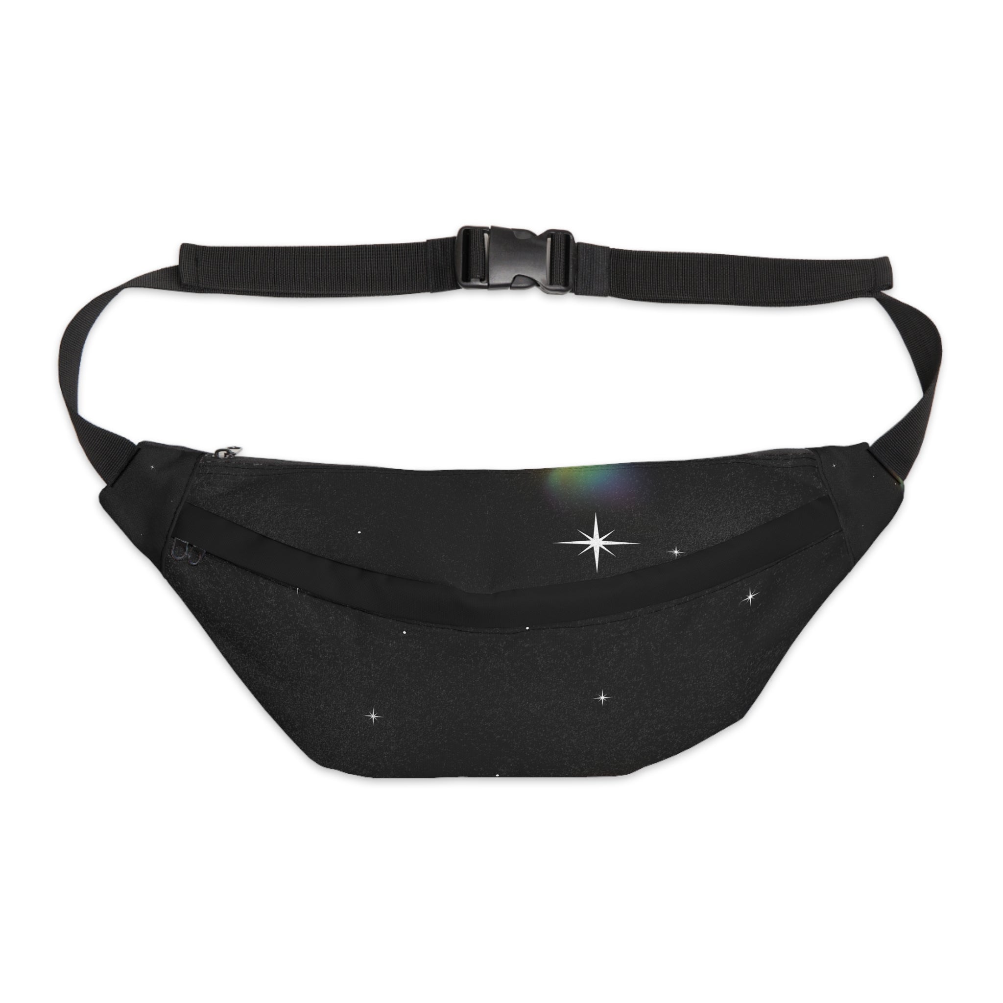 Celestial Stars Large Fanny Pack — Black Sparkle Waist Bag
