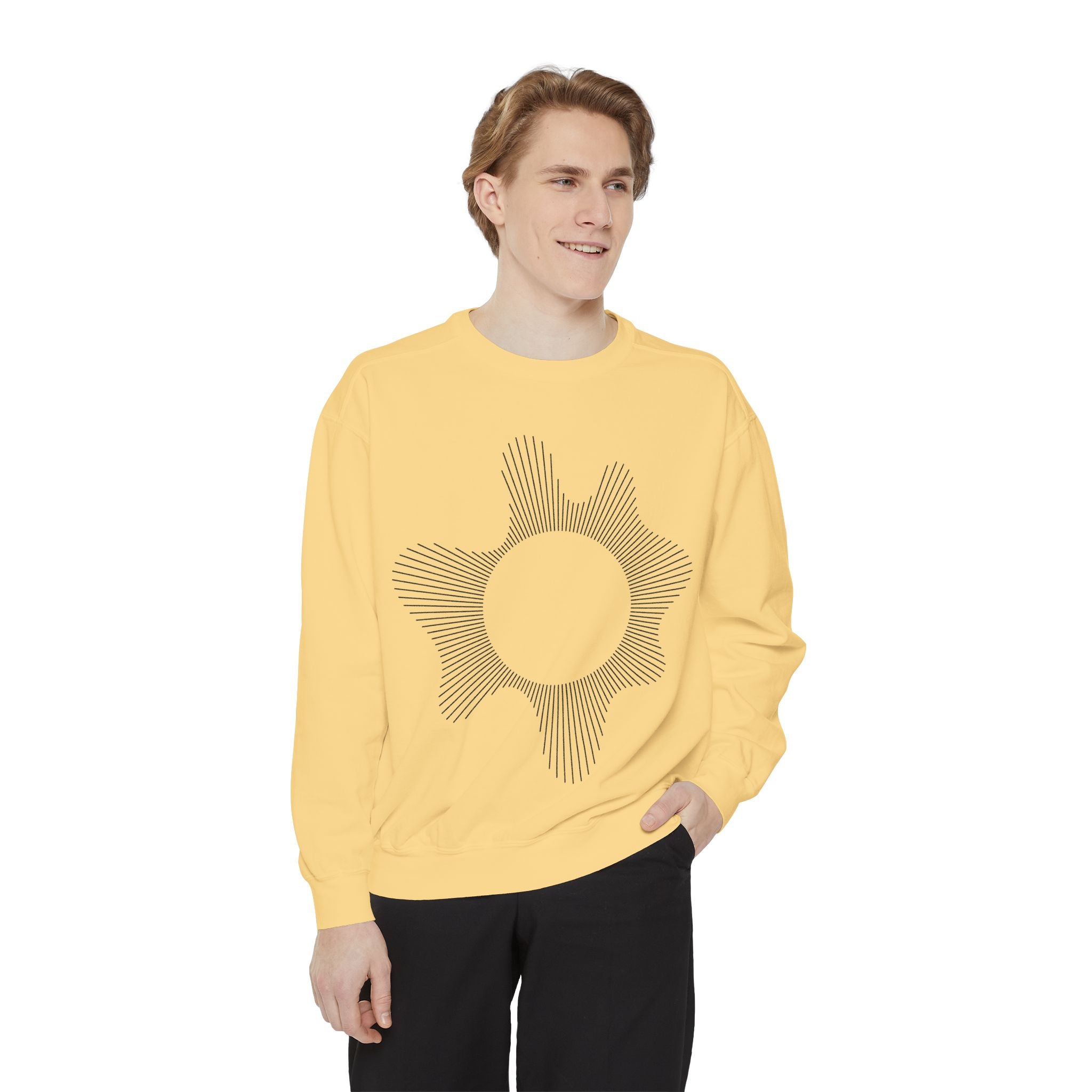 Sunburst Line Art Sweatshirt — Minimalist Graphic Crewneck