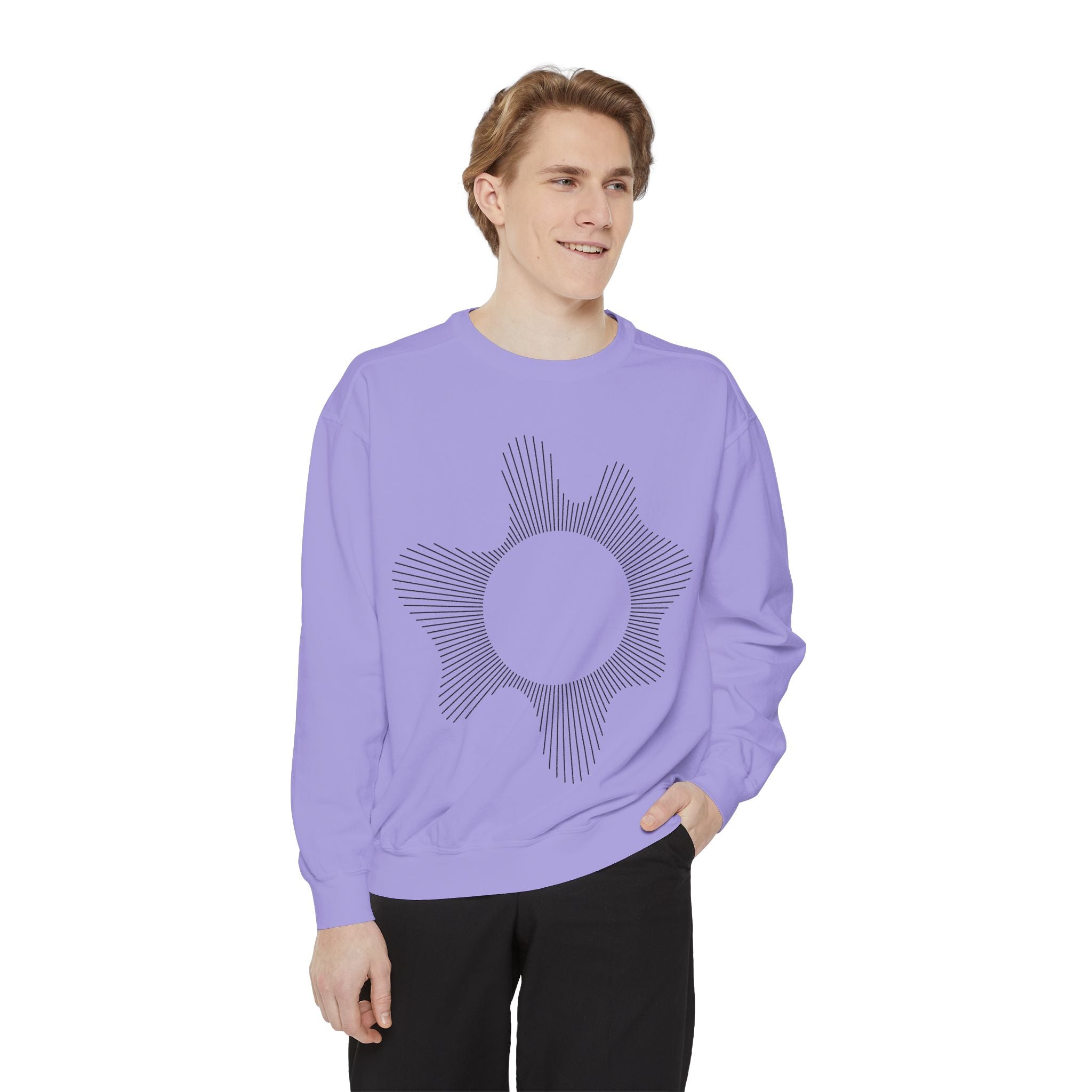 Sunburst Line Art Sweatshirt — Minimalist Graphic Crewneck
